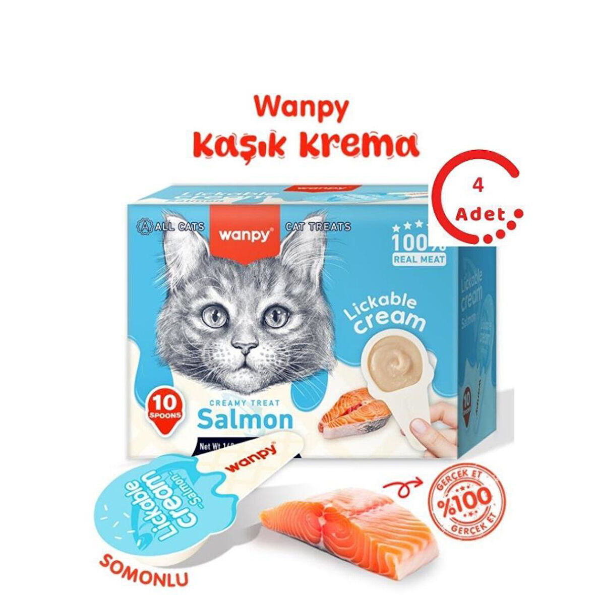 Wanpy Somonlu Kaşık Krema Kedi Ödül Maması 10x16gr x 4 Adet