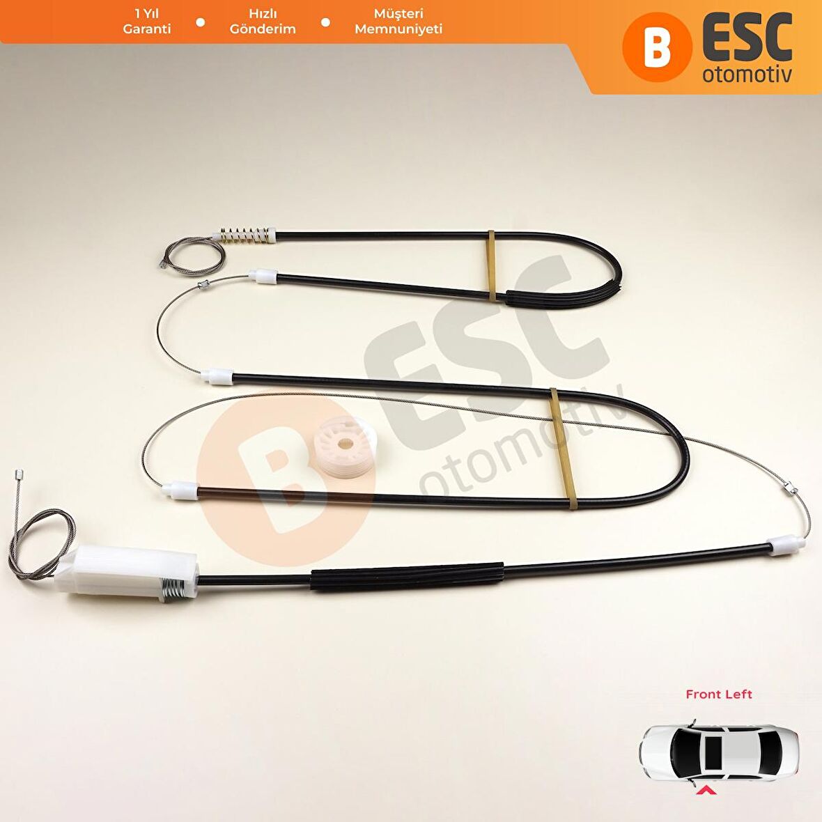 BMW E46 Coupe 3D İçin Sol Ön Kapı Cam Kriko Tamir Seti