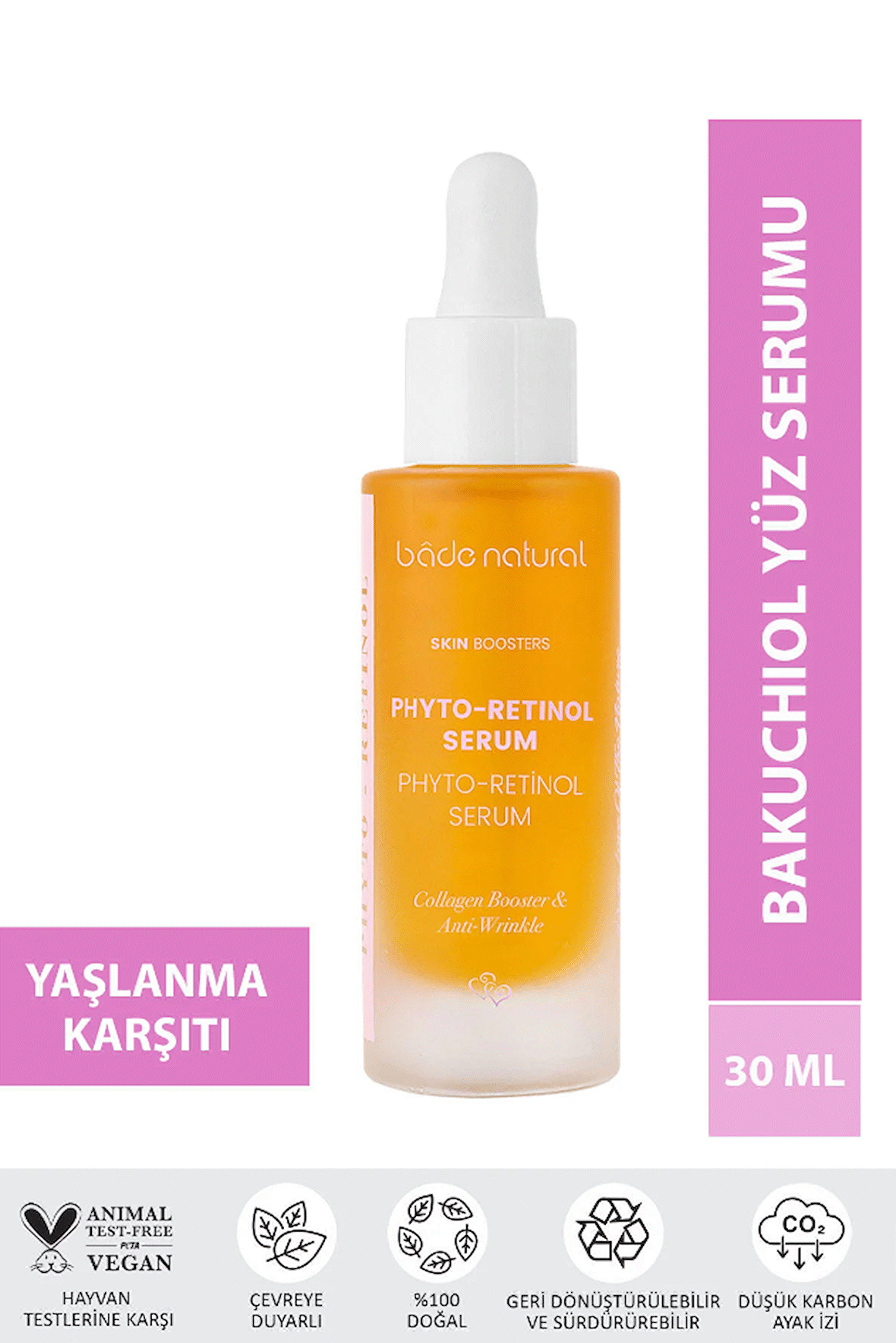 Bade Natural Bakuchiol Phyto Retinol Yüz Serumu Yaşlanma ve Kırışıklık Karşıtı 30 ml