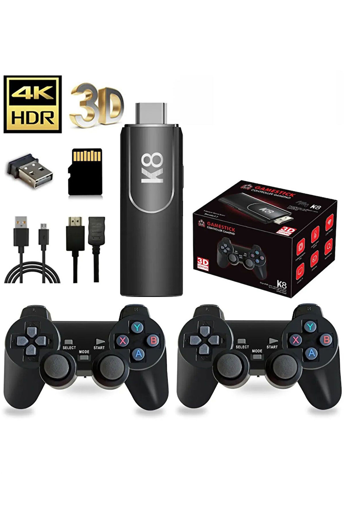 K8 4K HDMİ 10000+ Oyunlu Çift Kol 3D Retro Arcade Oyun Konsolu