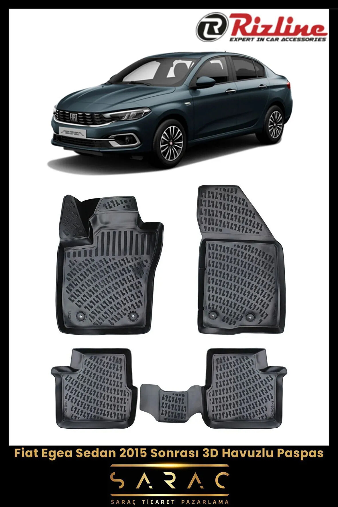 Rizline Fiat Egea Sedan 2023 Model 3D Havuzlu Paspas