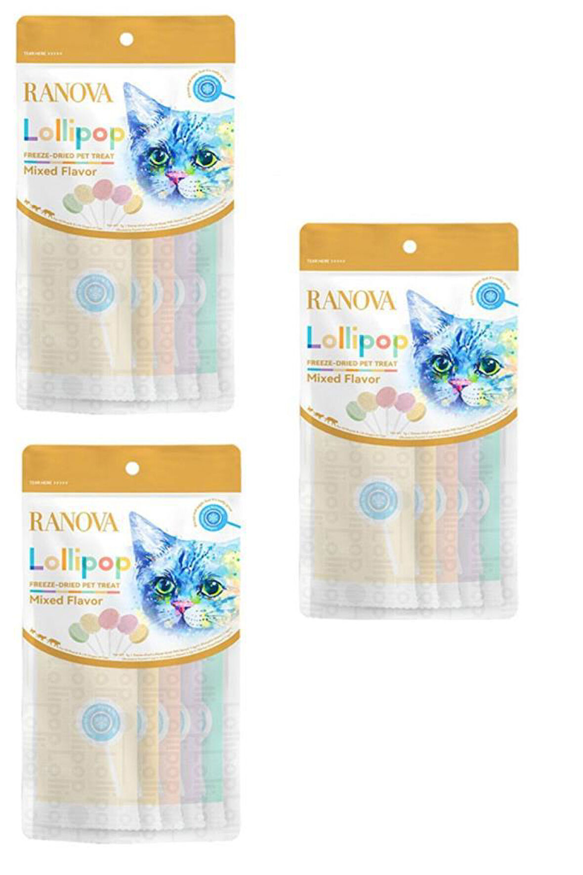 Ranova Lolipop Karışık Çeşitli Kedi Ödül Maması 1,4 Gr 5'li Paket -3 Adet