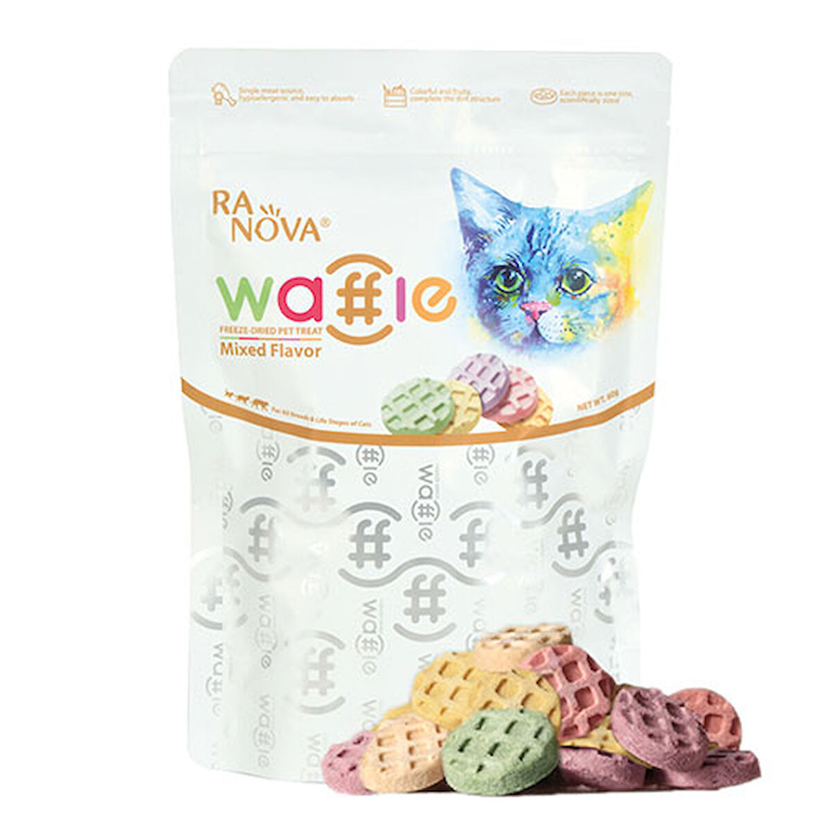 Ranova Dondurularak Kurutulmuş Etli Waffle Kedi Ödülü 60 Gr 