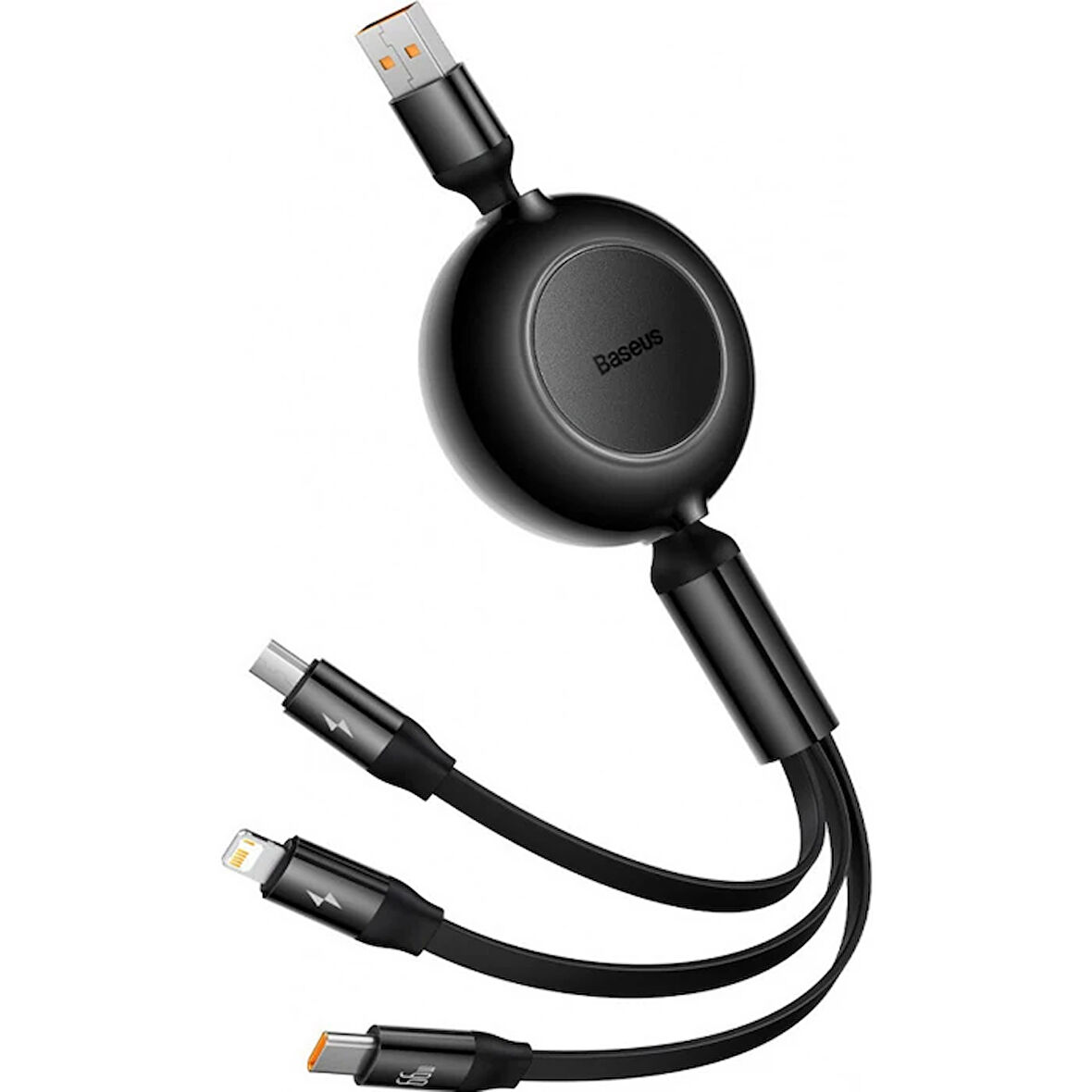Baseus 66W Makaralı 3in1 Type-C + Lightning + Micro USB Kablo Hızlı Şarj Kablosu (Siyah)