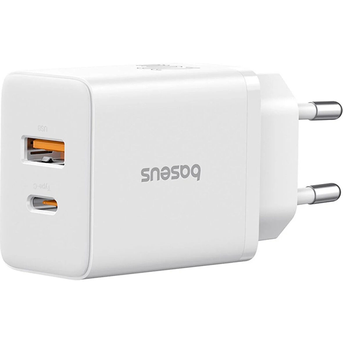Baseus Cube Type-C + USB Girişli U+C 20W Hızlı Şarj Cihazı iPhone 15 14 13 12 11 Uyumlu Samsung ve Android Uyumlu Beyaz