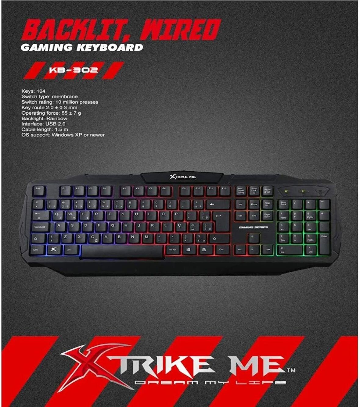 Xtrike Me Gaming Klavye Rainbow Usb Rgb Işıklı Q Klavye