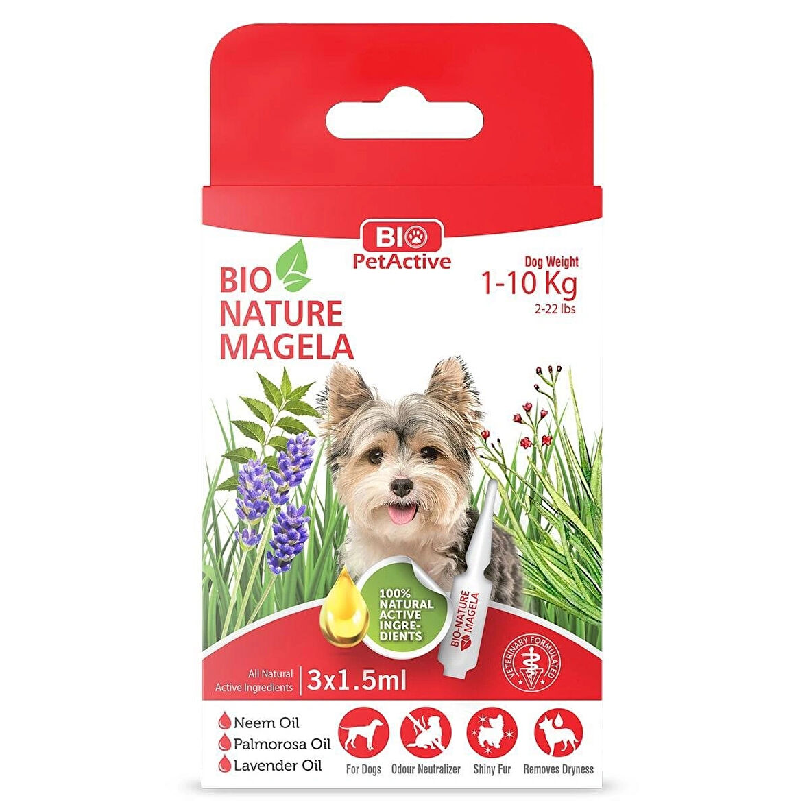 Bio PetActive Nature Magela 1-10 Kg Köpek İçin Bit ve Pire Dış Parazit Damlasİ 3x1,5 Ml
