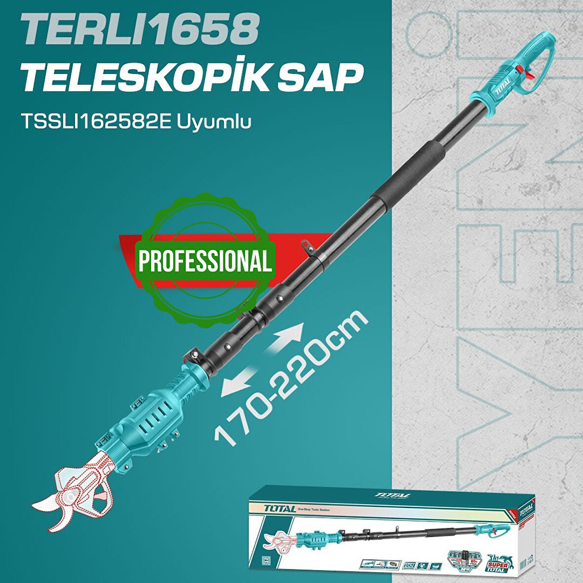 TOTAL AKÜLÜ BUDAMA MAKASININ TELESKOPİK SAPI - UZATMA ÇUBUĞU- TERLI1658 16V