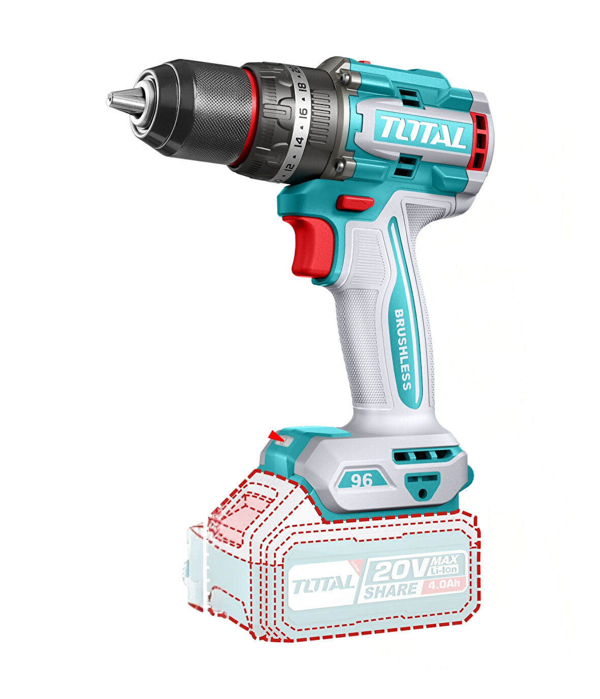 TOTAL LI-ION AKÜLÜ KÖMÜRSÜZ DARBELİ MATKAP TIDLI20968E