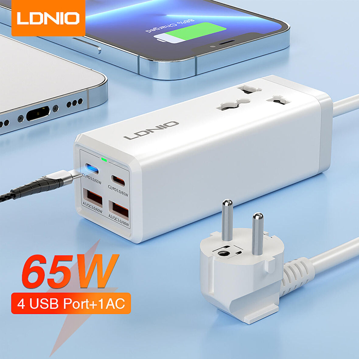 Ldnio SC1418 USB 65 Watt Hızlı Şarj Aleti Beyaz