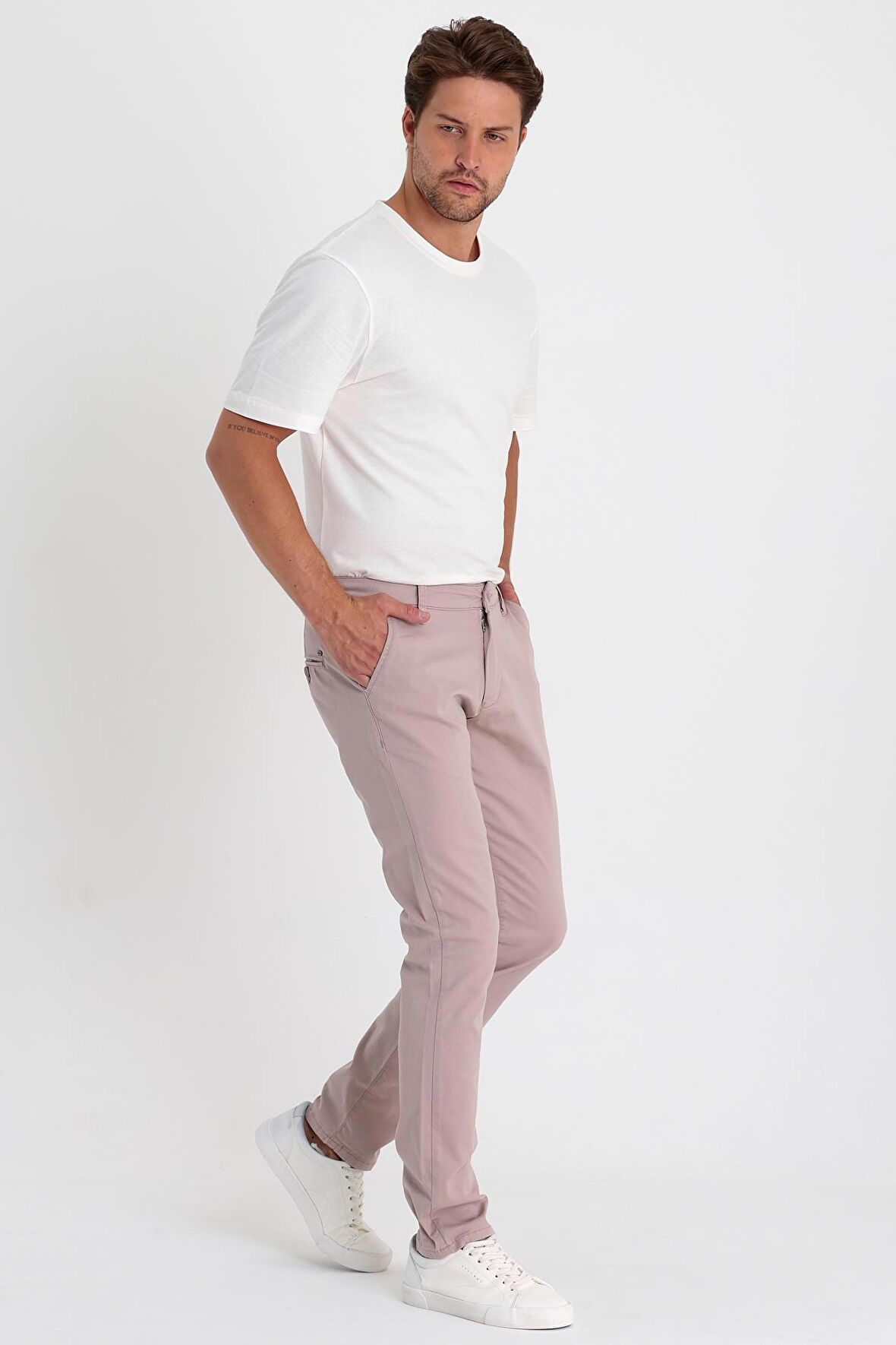 Erkek Slim Fit Yan Cep Chino Pantolon  Bej