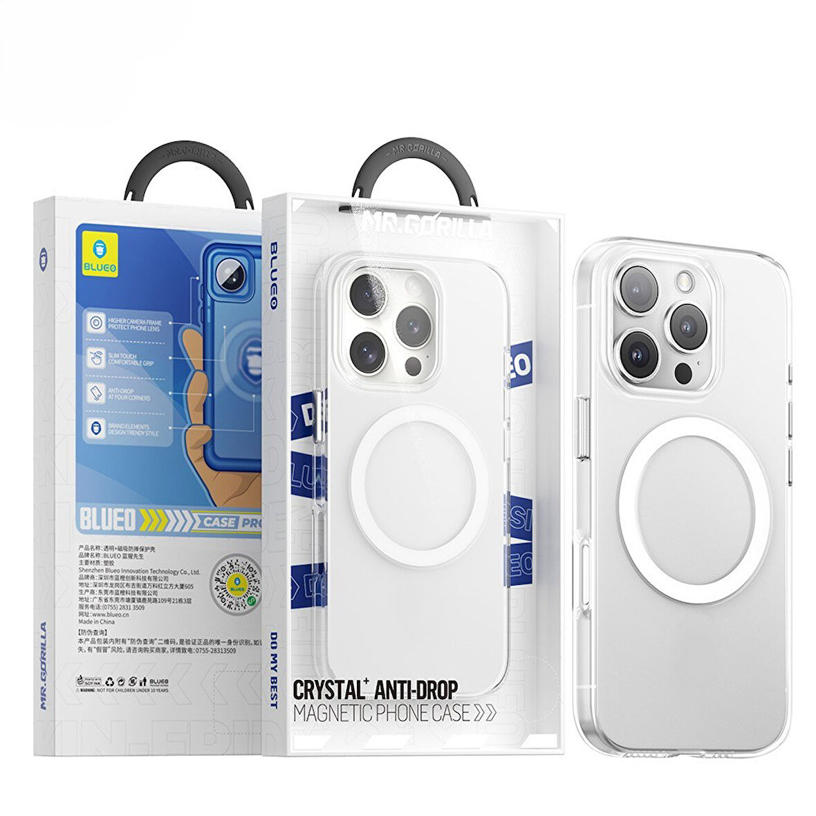Blueo iPhone 16 Plus Uyumlu Crystal+ Anti-Drop Magnetic Magsafe Şeffaf Telefon Kılıfı