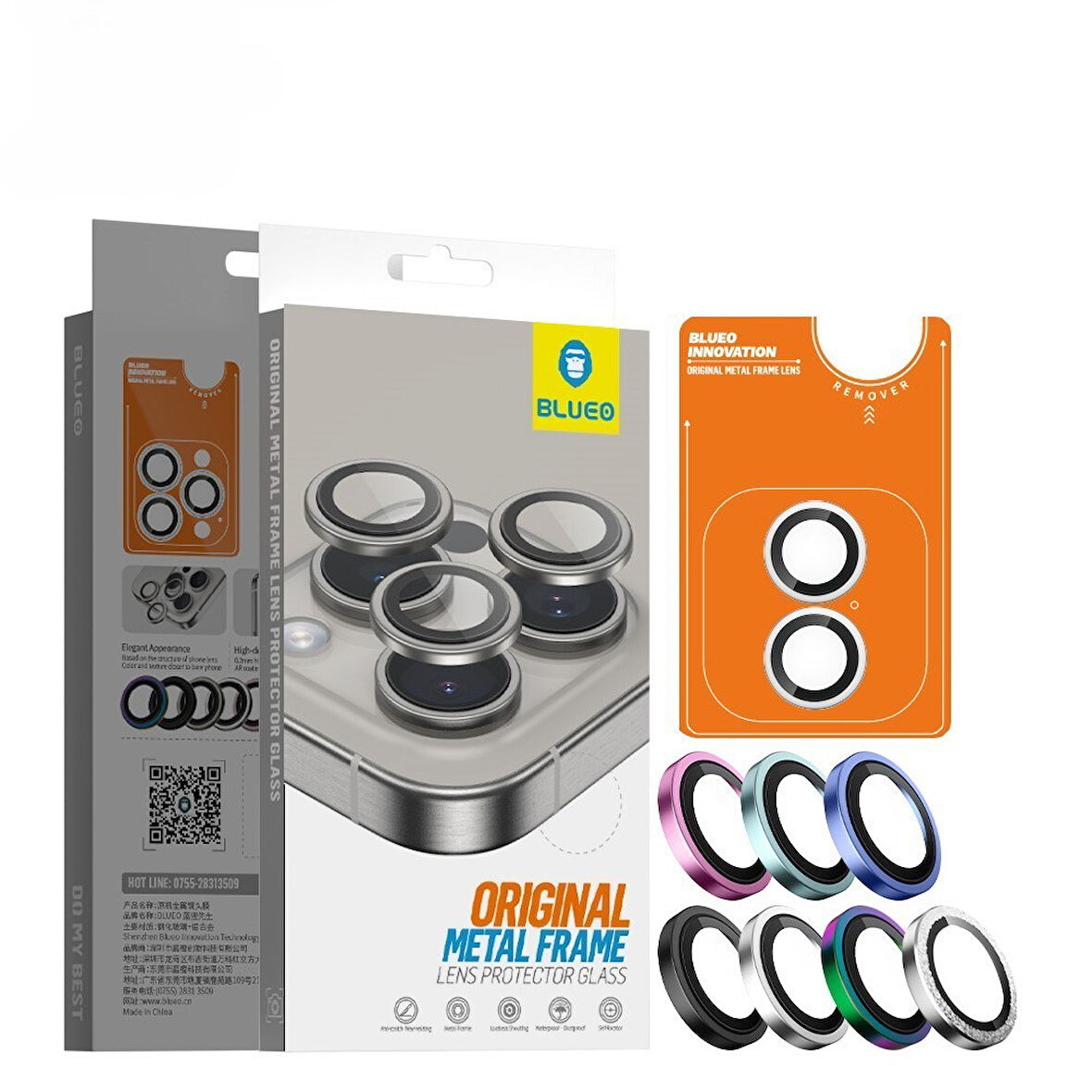 Blueo iPhone 16 ve 16 Plus Uyumlu Laciverttaş Mavi Metal Frame Aplikatörlü Kamera Lens Camı Koruyucu