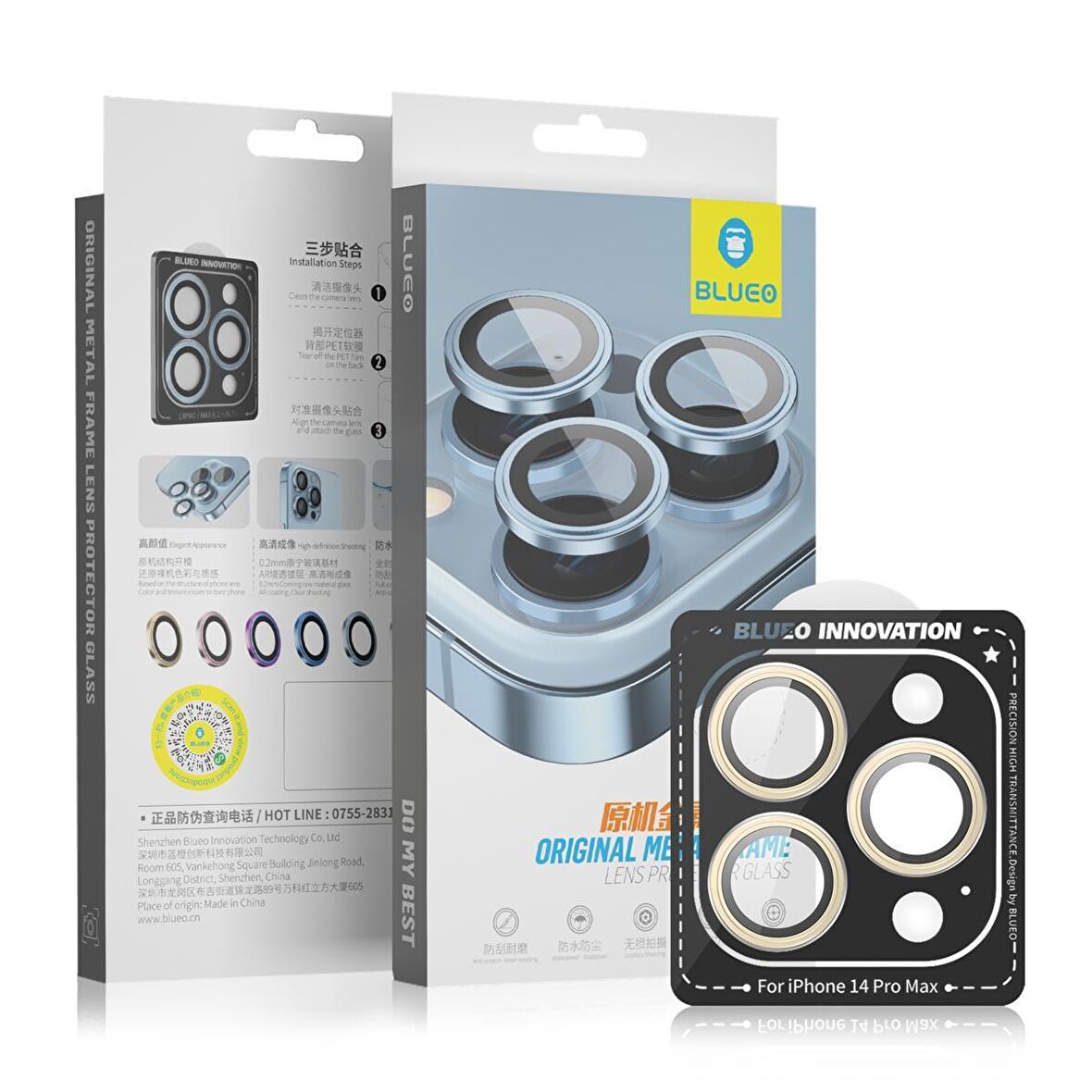 iPhone 13 Pro/13 Pro Max Uyumlu Metal Çerçeve Kamera Lens Koruyucu Altın