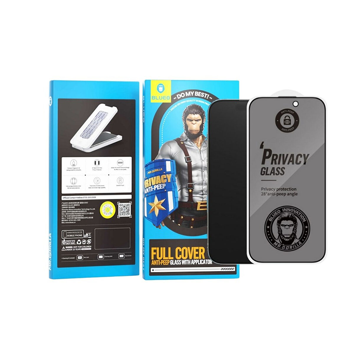Blueo iPhone 16 Plus & iPhone 15 Plus Uyumlu Hayalet Anti-Peep Privacy Glass Aplikatörlü Cam Ekran K