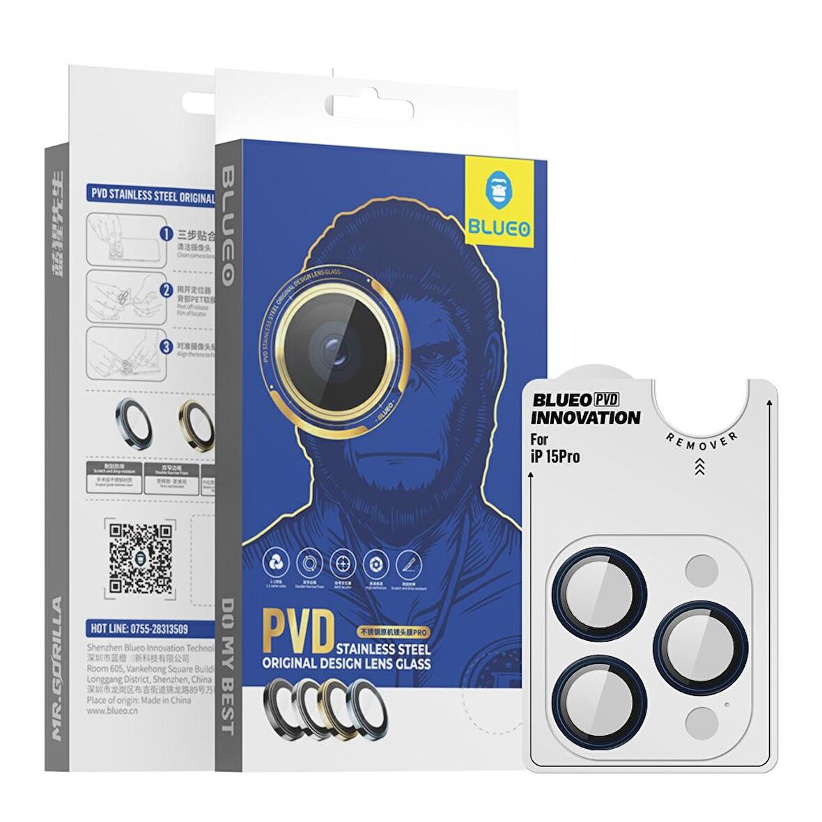  iPhone 15 Pro Max Pvd Stainless Steel Su Ve Toz Geçirmez Lens Koruyucu Mavi