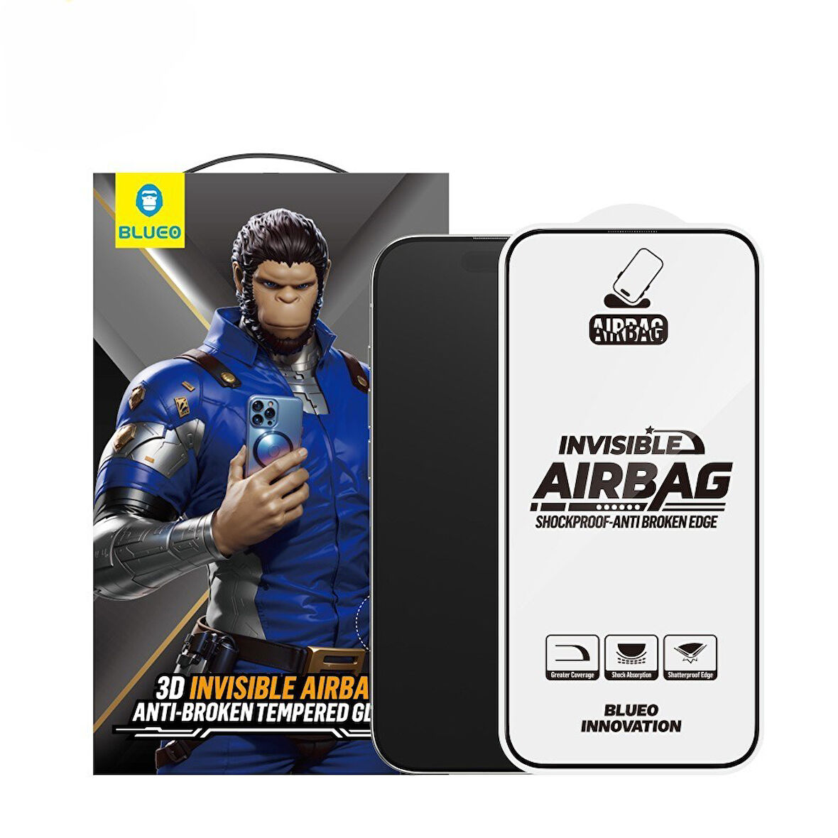 Blueo iPhone  15 / 16 Uyumlu 3D Invisible Airbag Anti-Broken Cam Ekran Koruyucu