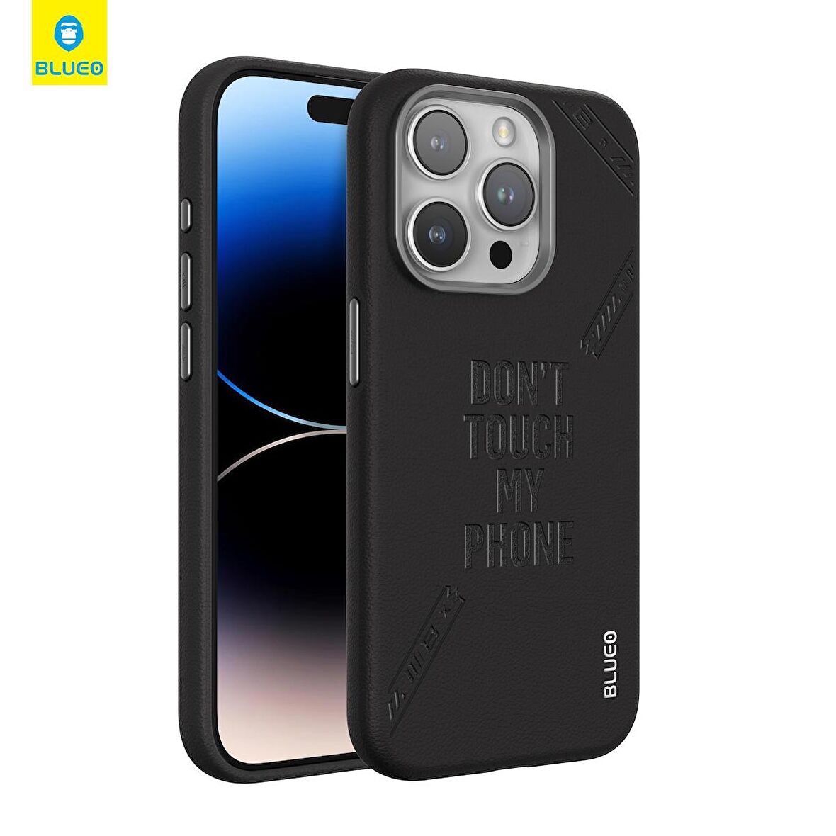 Blueo iPhone 15 Pro Max Uyumlu Siyah Deri Punk Premium Leather Telefon Kılıfı