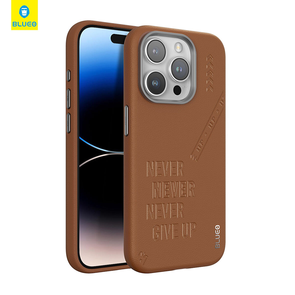 Blueo iPhone 15 Pro Max Uyumlu Kahverengi Deri Punk Premium Telefon Kılıfı