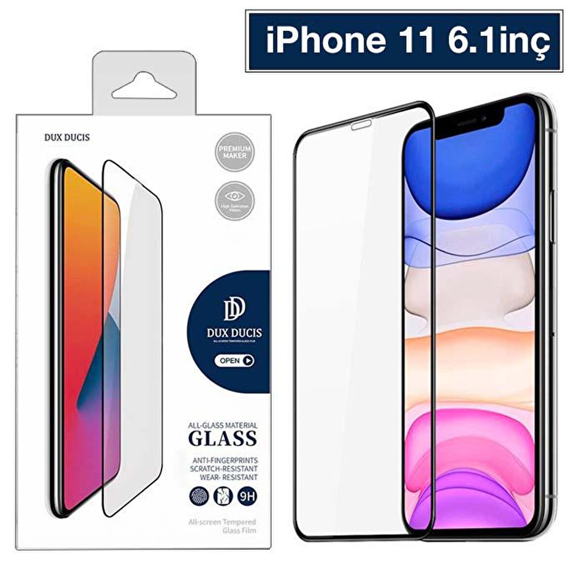 Dux Ducis iPhone 11 6.1inç Tempered Cam Ekran Koruyucu 10D Full Kaplama