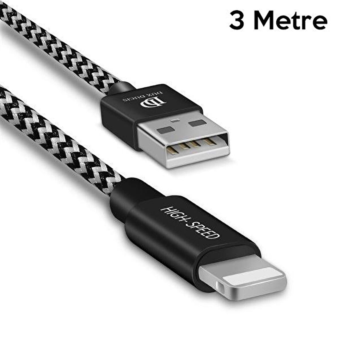 Dux Ducis K-One Cable İPhone Usb Şarj Kablosu 3 METRE SİYAH