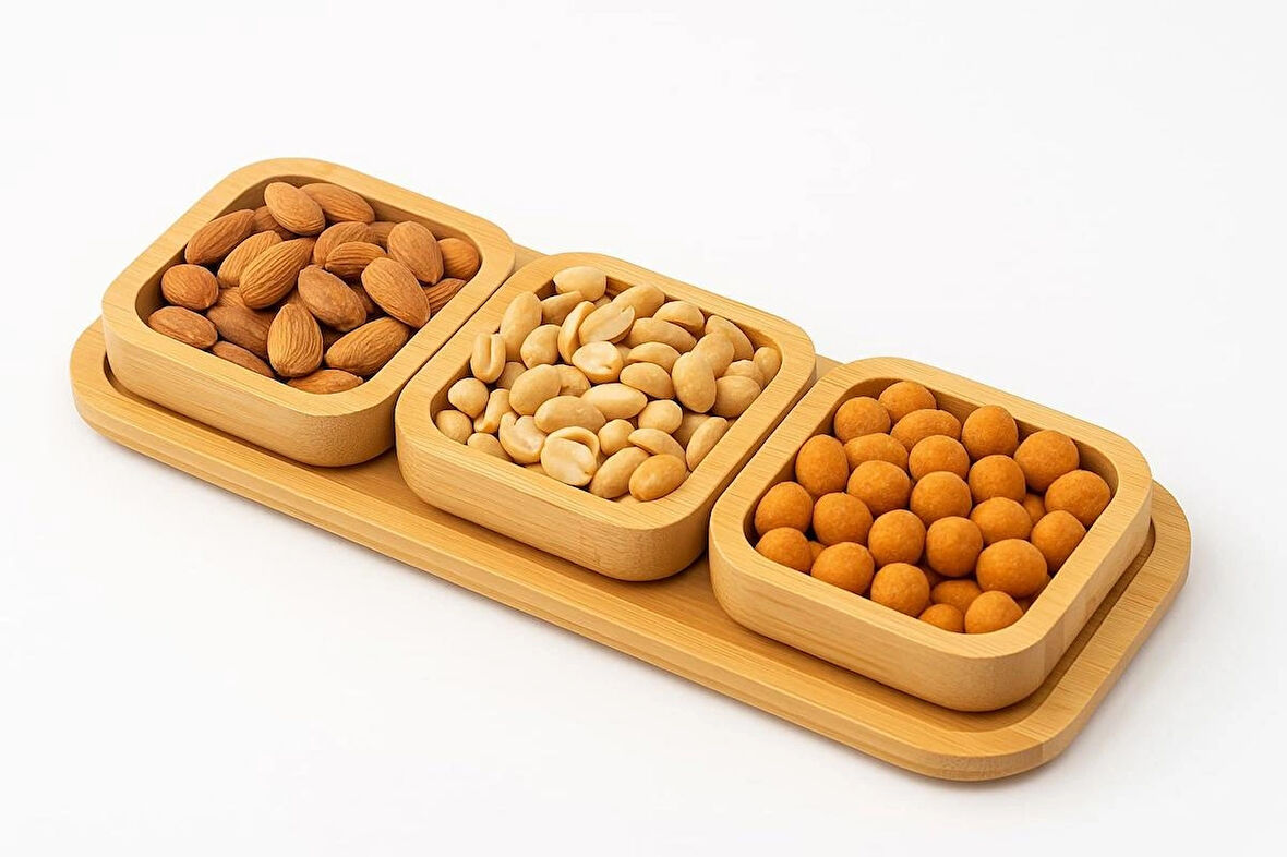 Dekorasyaa Bambu Çok Amaçlı Çerezlik ve Kahvaltılık - Sunum Tepsili - 3lü Kare