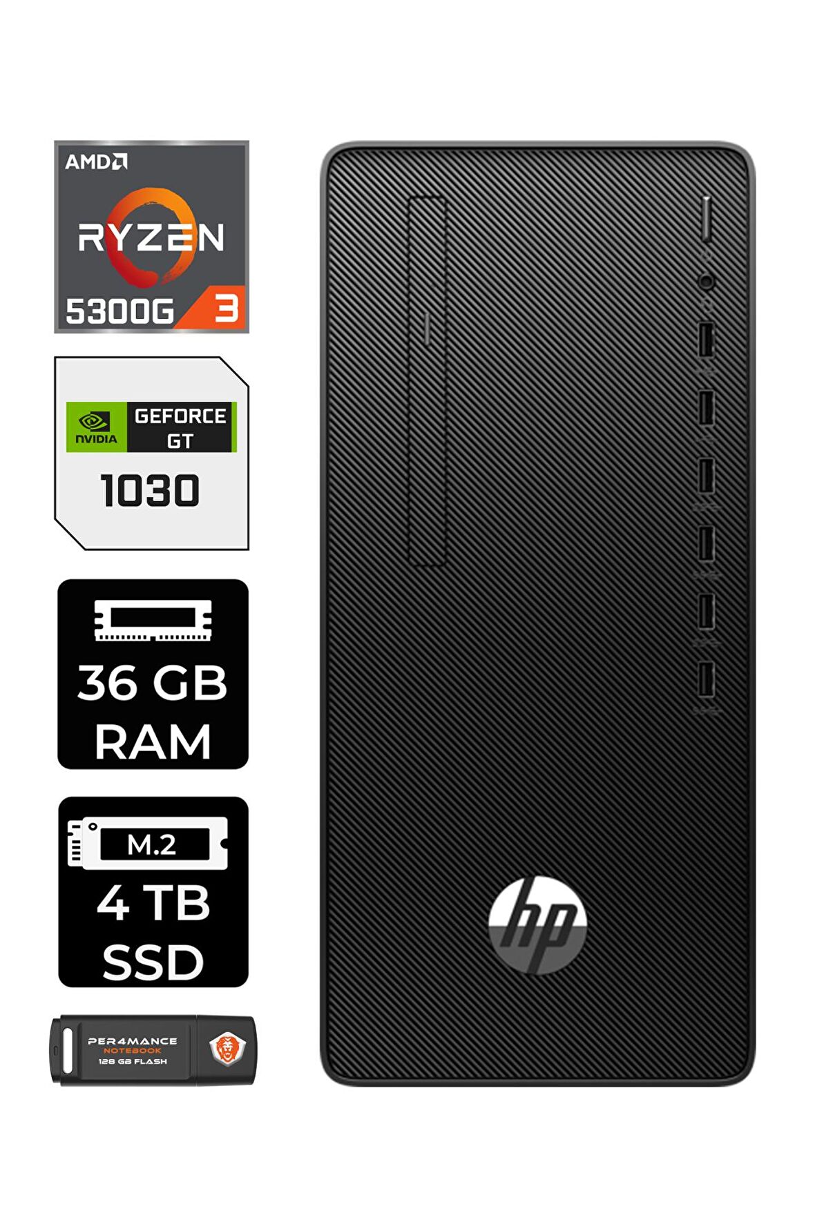 HP 295 G9 RYZEN 3 5300G 36GB RAM 4TB SSD GT1030/4GB W11PRO 6D391EA MASAÜSTÜ PC & PER4 BELLEK