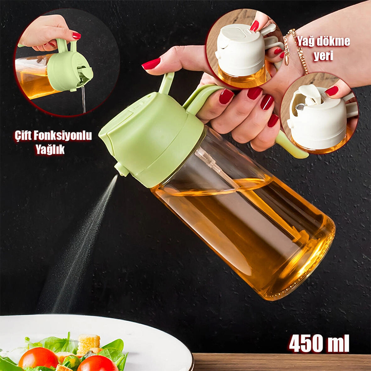 Porsima Alk-1900 Çok Amaçlı Cam Sprey Şişe Yağlık Yağdanlık Yeşil