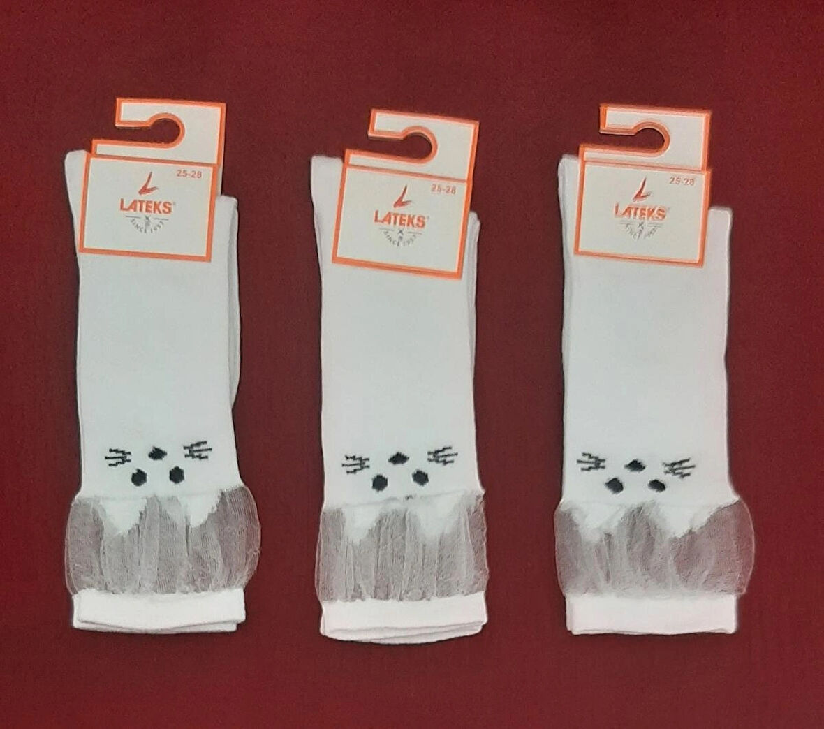 Kız Çocuk Dizaltı Kedi Desenli Okul Çorabı 29-32 Ayak Numarası 3'lü Paket  