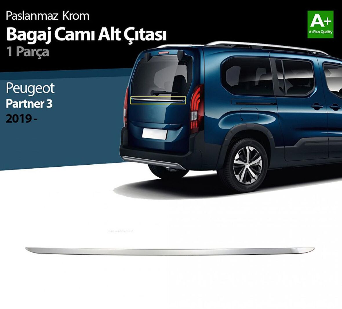 S-Dizayn Peugeot Partner 3 Krom Bagaj Camı Alt Çıtası 2019 Üzeri