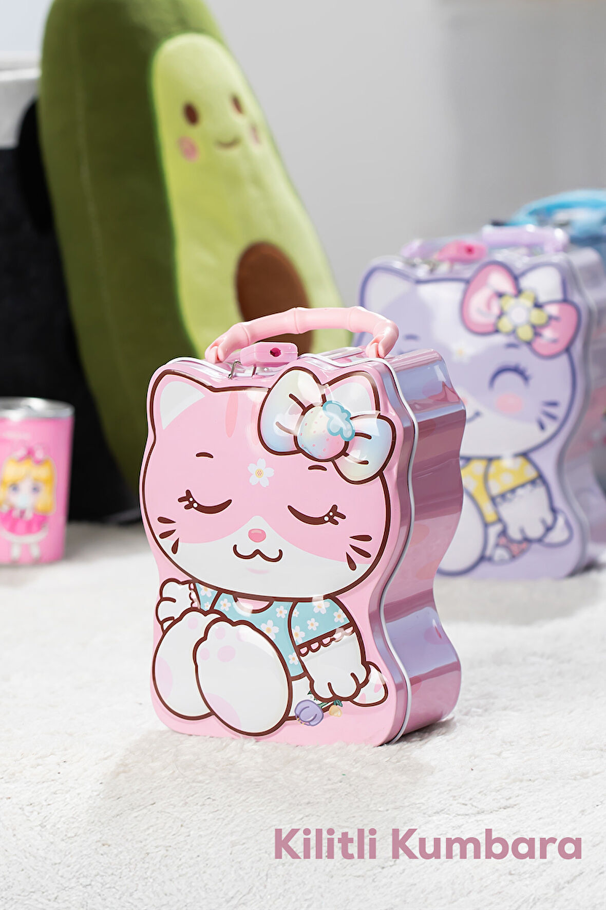 Porsima 043 Metal Anahtarlı Kilitli Hello Kumbara Pembe 11,5x17cm
