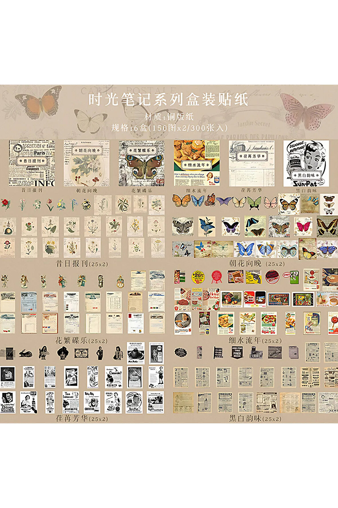 Zaman Notları Temalı 6 Adet Sticker Kutu Seti • Bullet Journal (GGK-DK097)