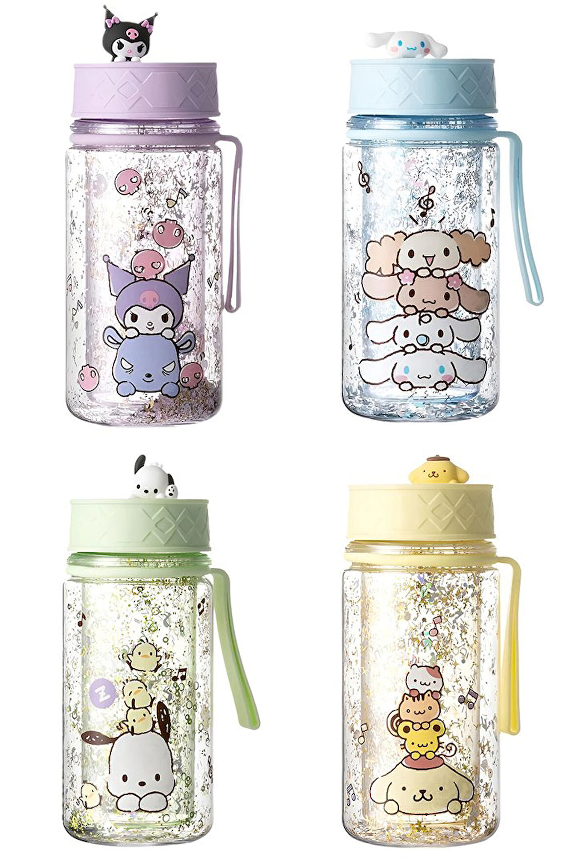 Sanrio Lisanslı Askılı Simli Plastik Şişe (300ml) - Kuromi - Cinnamoroll -  Pompompurin