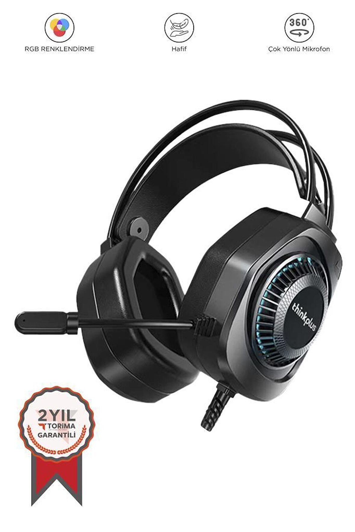 Lenovo G81B Siyah Kulak Üstü Kablolu RGB Işıklı Mikrofonlu Gaming Kulaklık