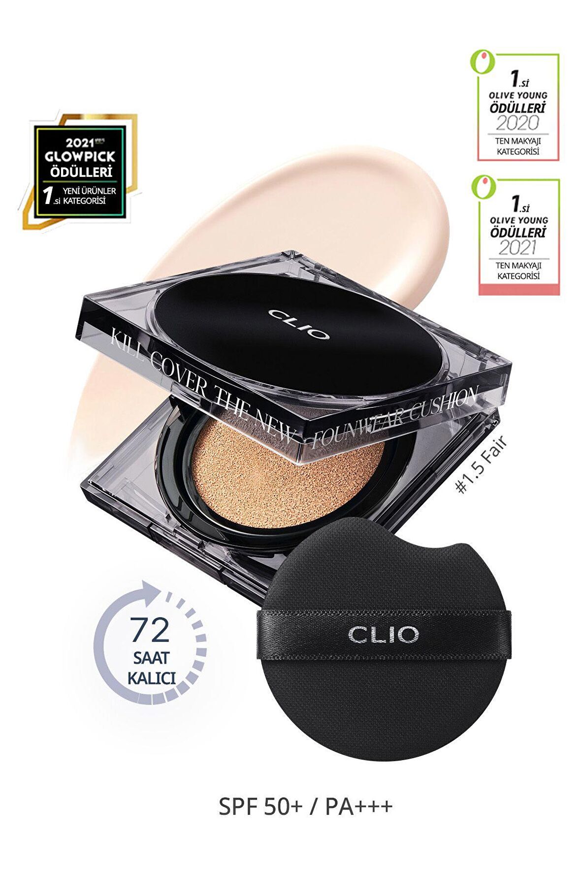 Kalıcı Kapatıcılık Sunan Cushion Clio Kill Cover The New Founwear Cushion+Refill(1.5Fair)SPF50+PA+++