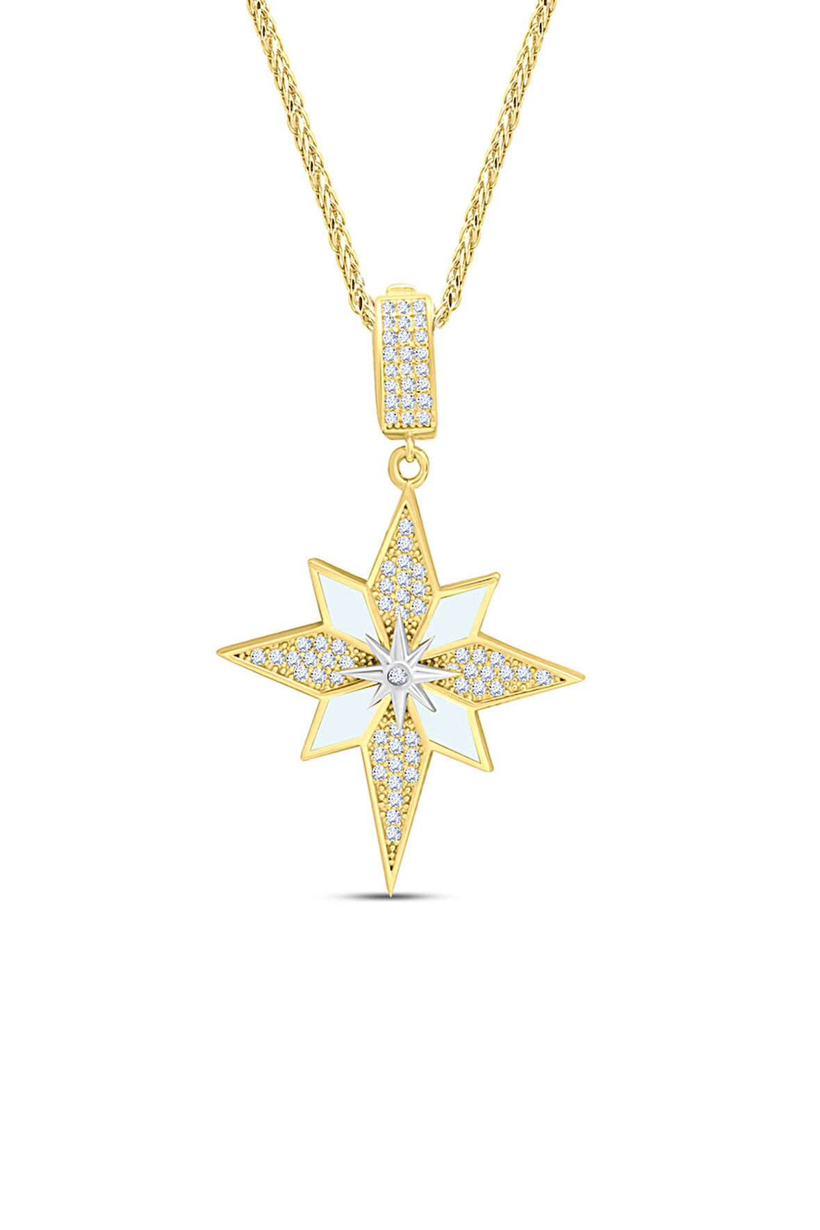 Altın Beyaz Mineli Kuzey Yıldızı Charm Kolye