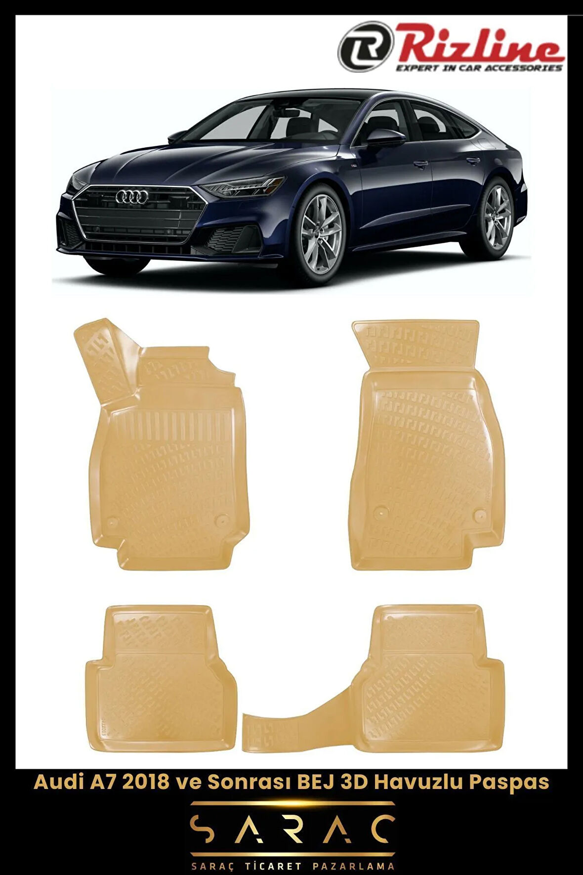 Rizline Audi A7 2018 Model(Yeni Kasa) BEJ 3D Havuzlu Paspas