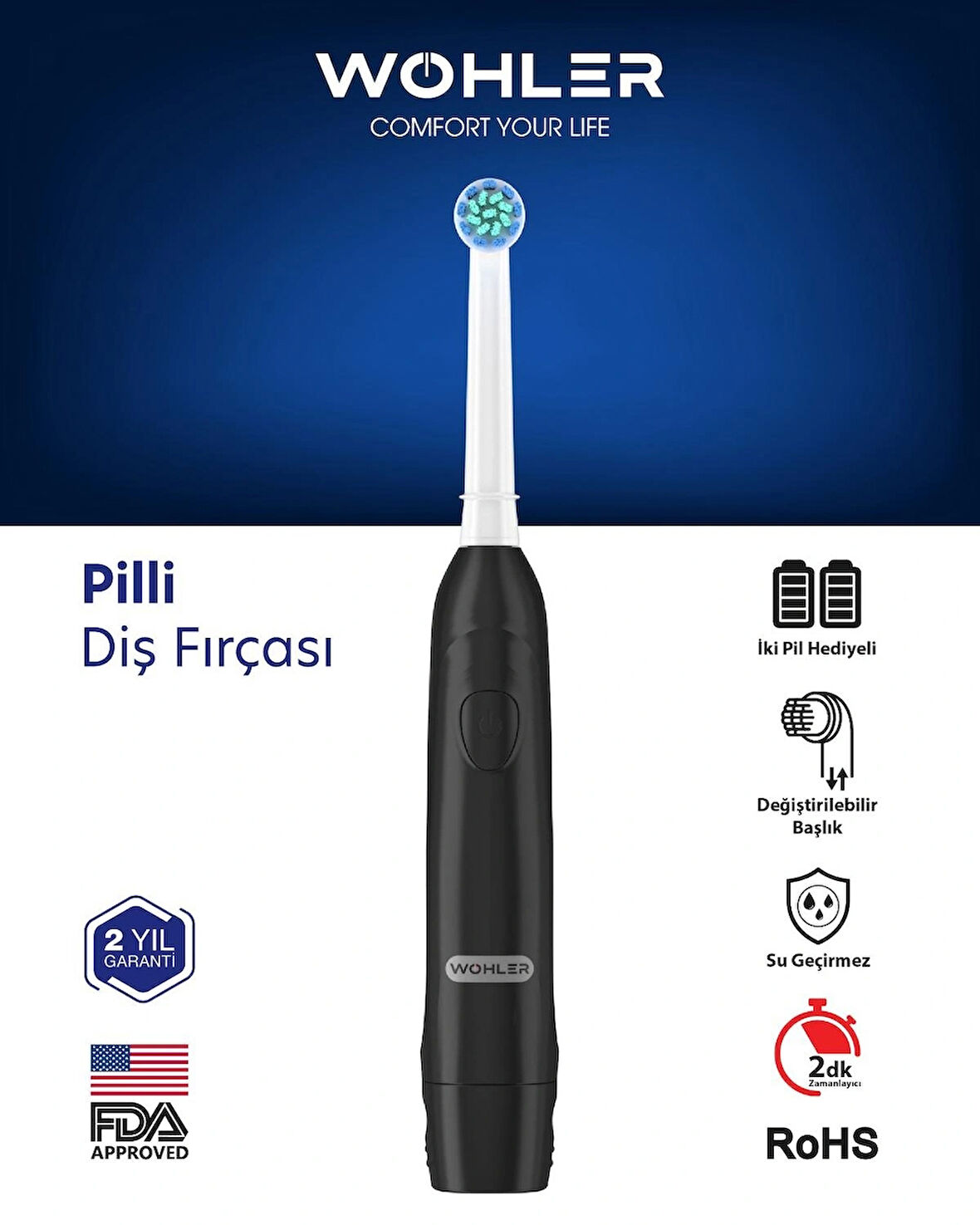 Wohler Değiştirilebilir Başlıklı Pilli Diş Fırçası Fda Onaylı