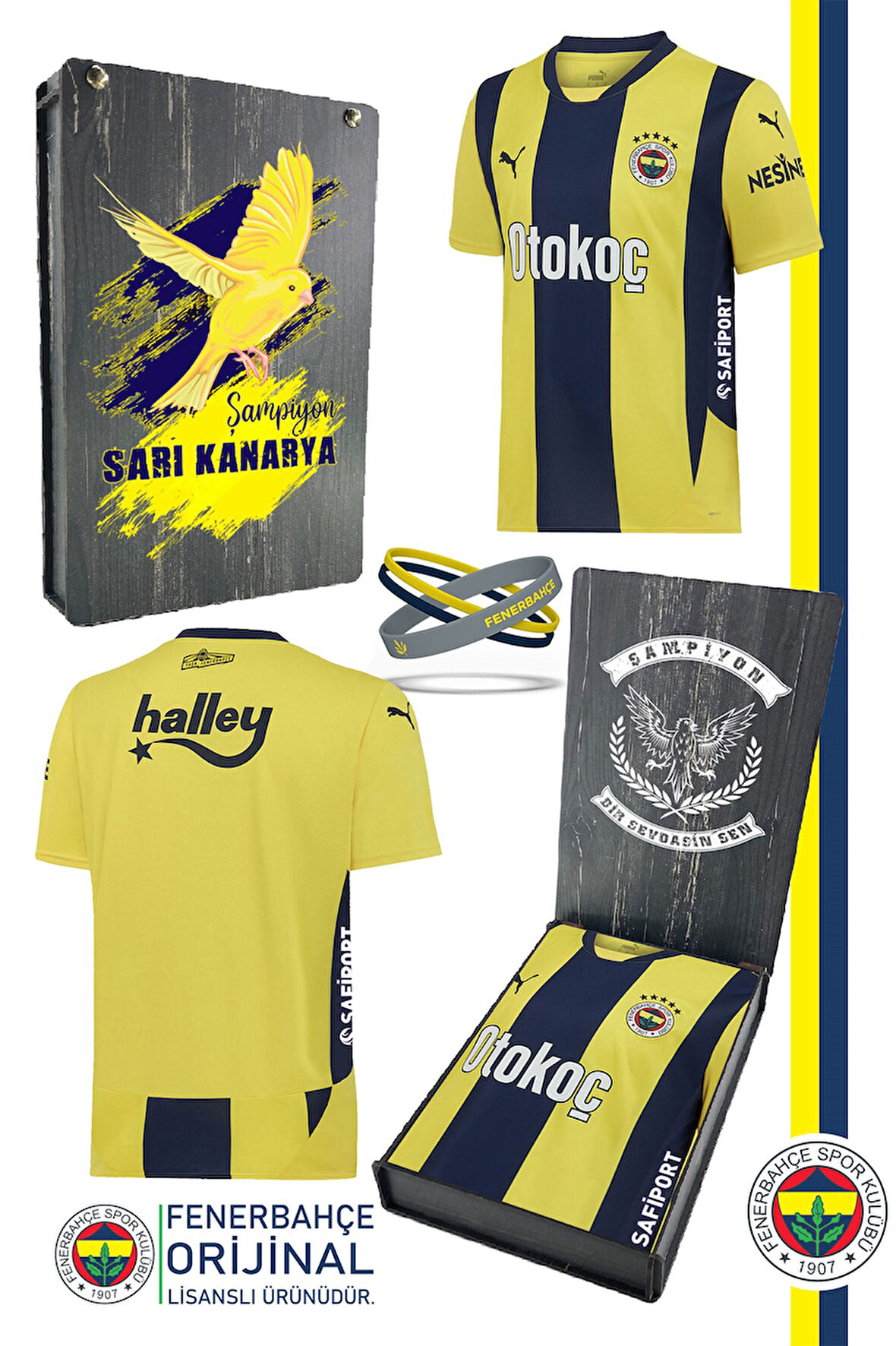 Fenerbahçe Orijinal Lisanslı 2024 Yeni Sezon Sarı Lacivert Çubuklu Forma + Bileklik Set H