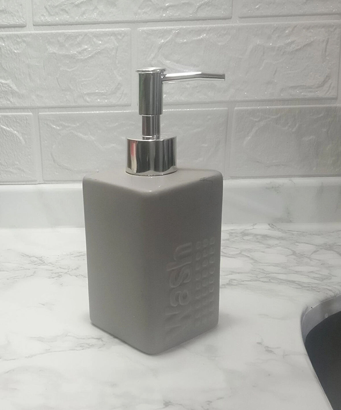 SERAMİK SIVI SABUNLUK GRİ MODERN 7X7X17CM 300ML BANYO SETİ  