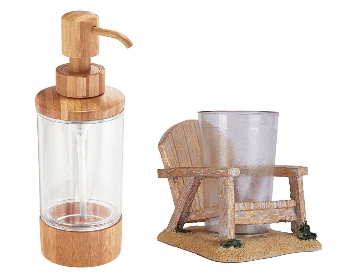 2 Li Banyo Seti,Bambu Kaplamalı Model 