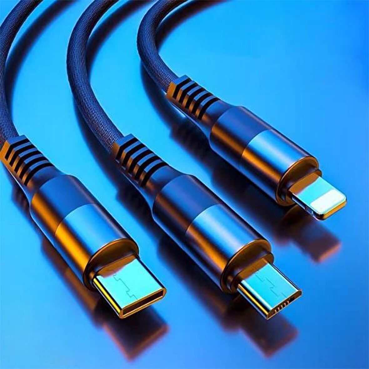 WEKOME 3WDC-125 in1 Type-C+İPhone+Micro Usb Şarj Kablsu 1.20CM SİYAH