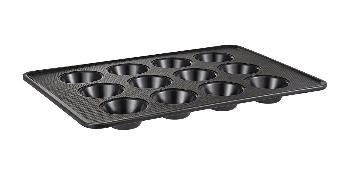 MasterPro BGMP-7331 Karbon Çelik 12 Oluklu Muffiin Fırın Tepsisi 42,3x29,8x2,7 cm