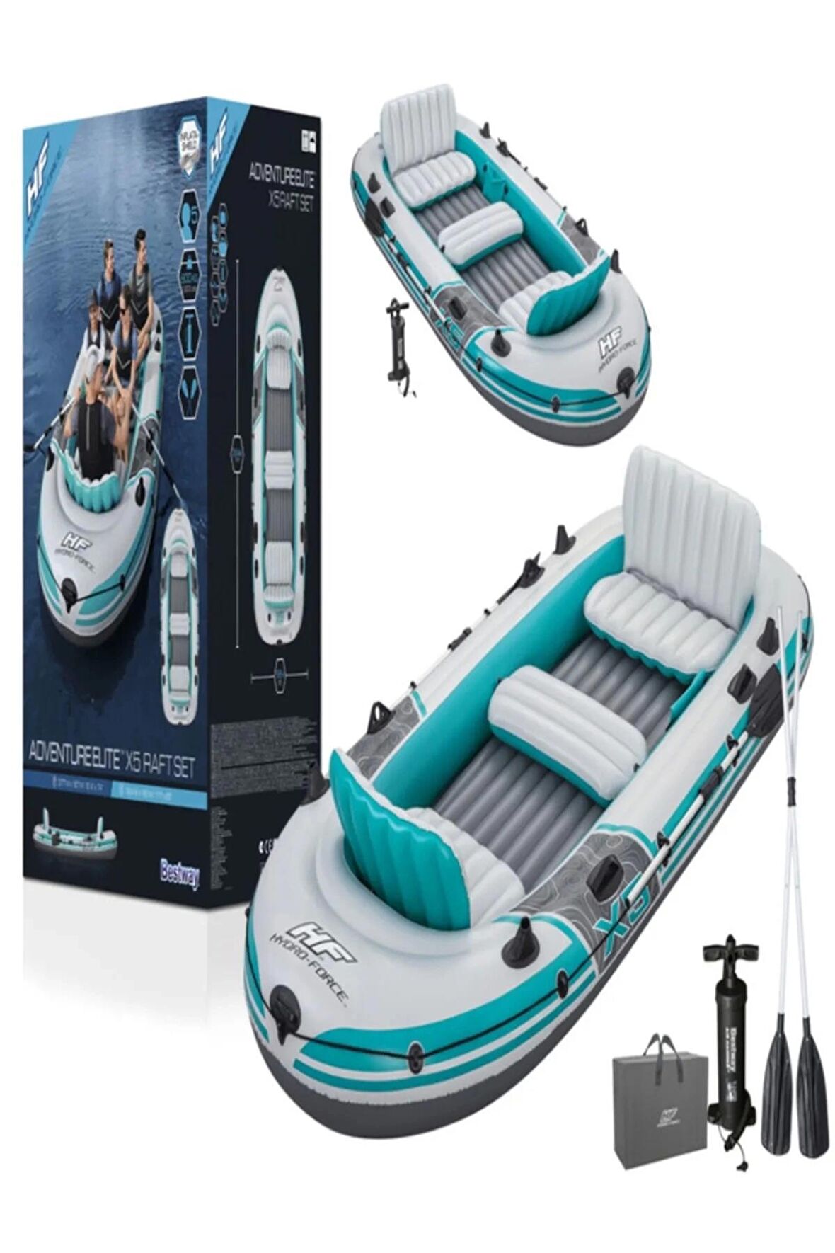 Bestway 65159 Hydro-force Advanture Elite 5 Kişilik Raft Set Şişme Bot 364*166cm Full Set-65159