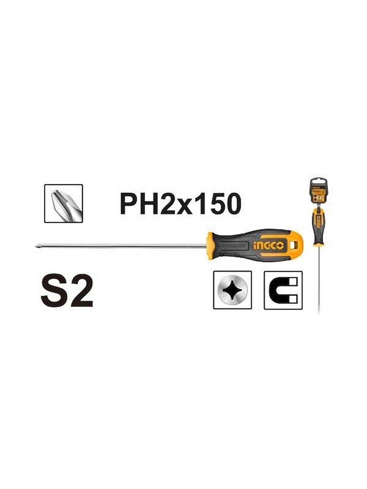 Ingco Endüstriyel Mıknatıslı Yıldız Tornavida PH2X150MM HS68PH2150