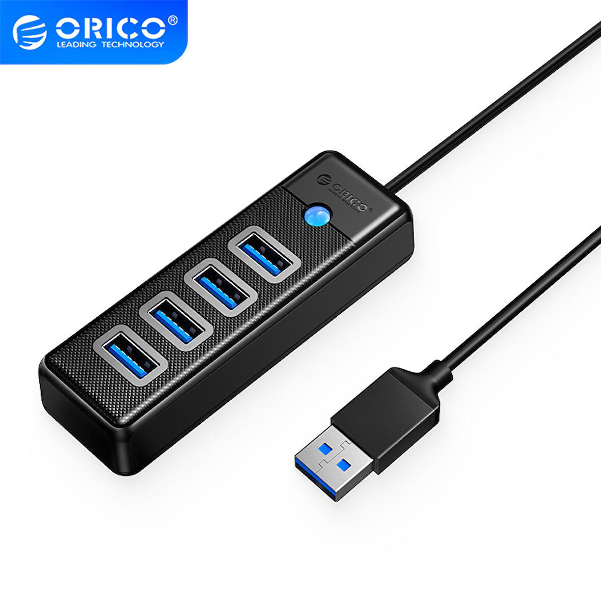 Orico USB3.0 4 Portlu 5Gbps Çoklu USB Bağlantı Noktası Çoklayıcı HUB, 15cm, Siyah, PW4U-U3-015-BK