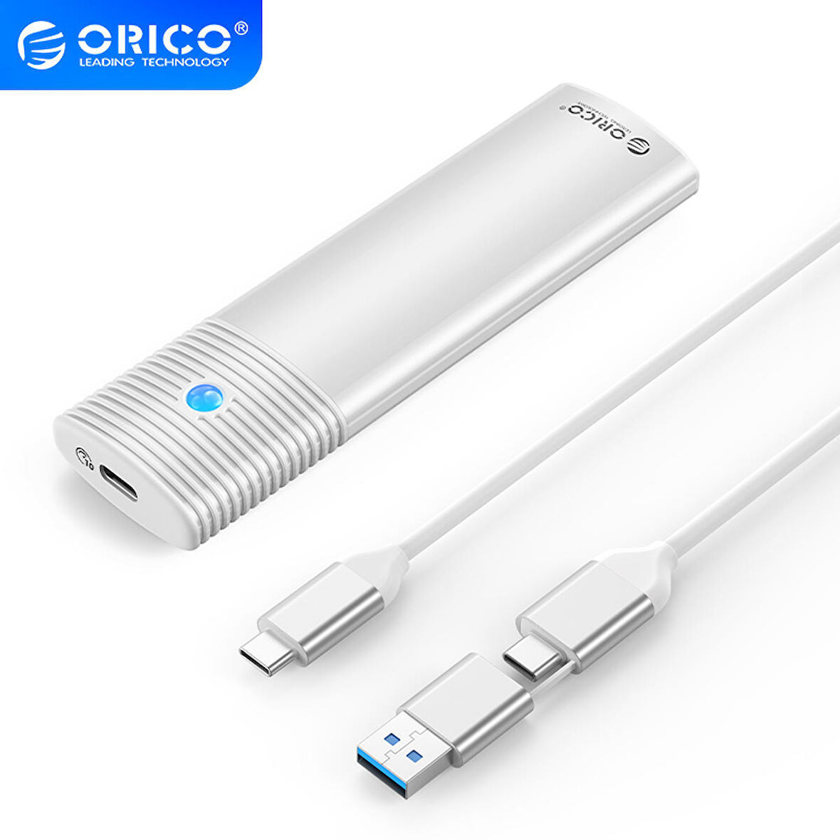 Orico USB3.2 Gen2 10Gbps 4TB M.2 NVME NGFF SSD Muhafaza Harddisk Kutusu, SATA PCIe M-Key B+M Key, 2230/2242/2260/2280, Beyaz, PWEM2-G2-WH