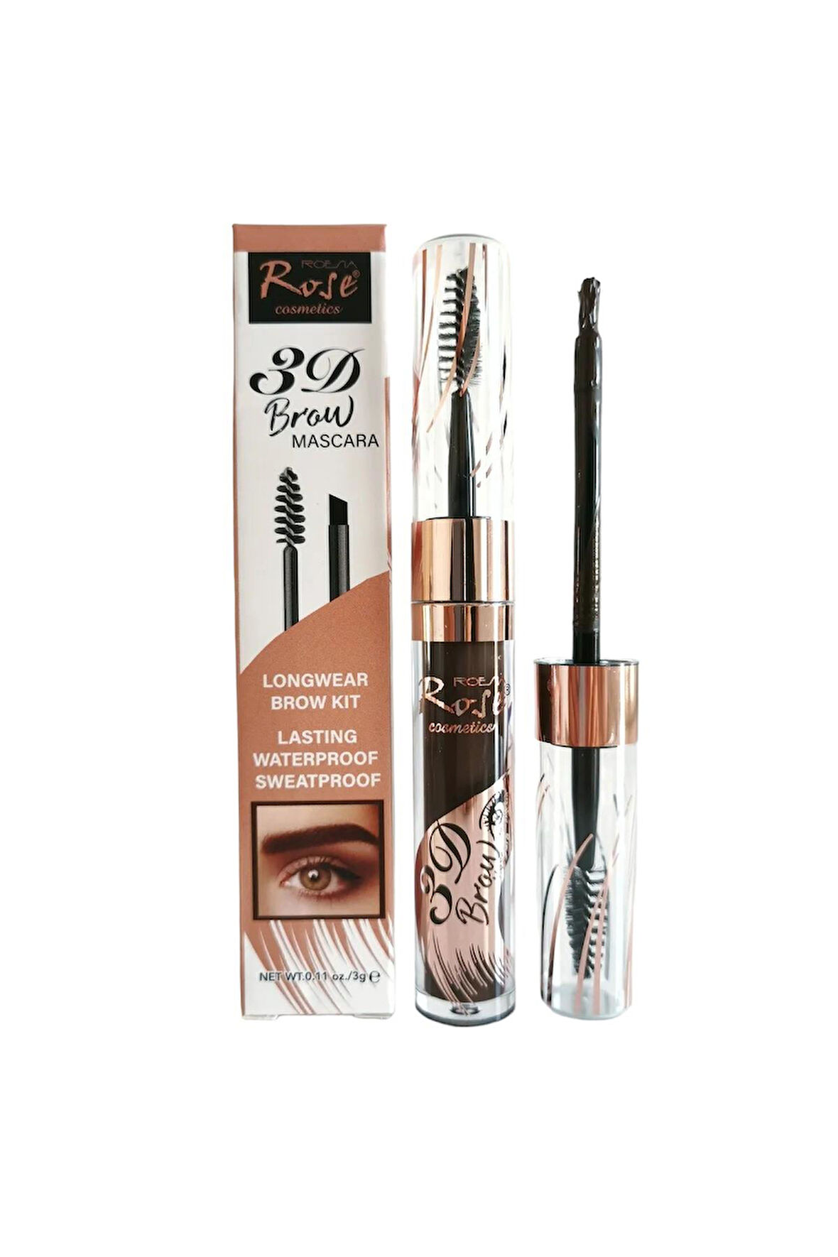 Rose 3D Brow (No:03) Mascara Longwear Brow Kıt Lastıng, Waterproof, Sweatproof 3 g