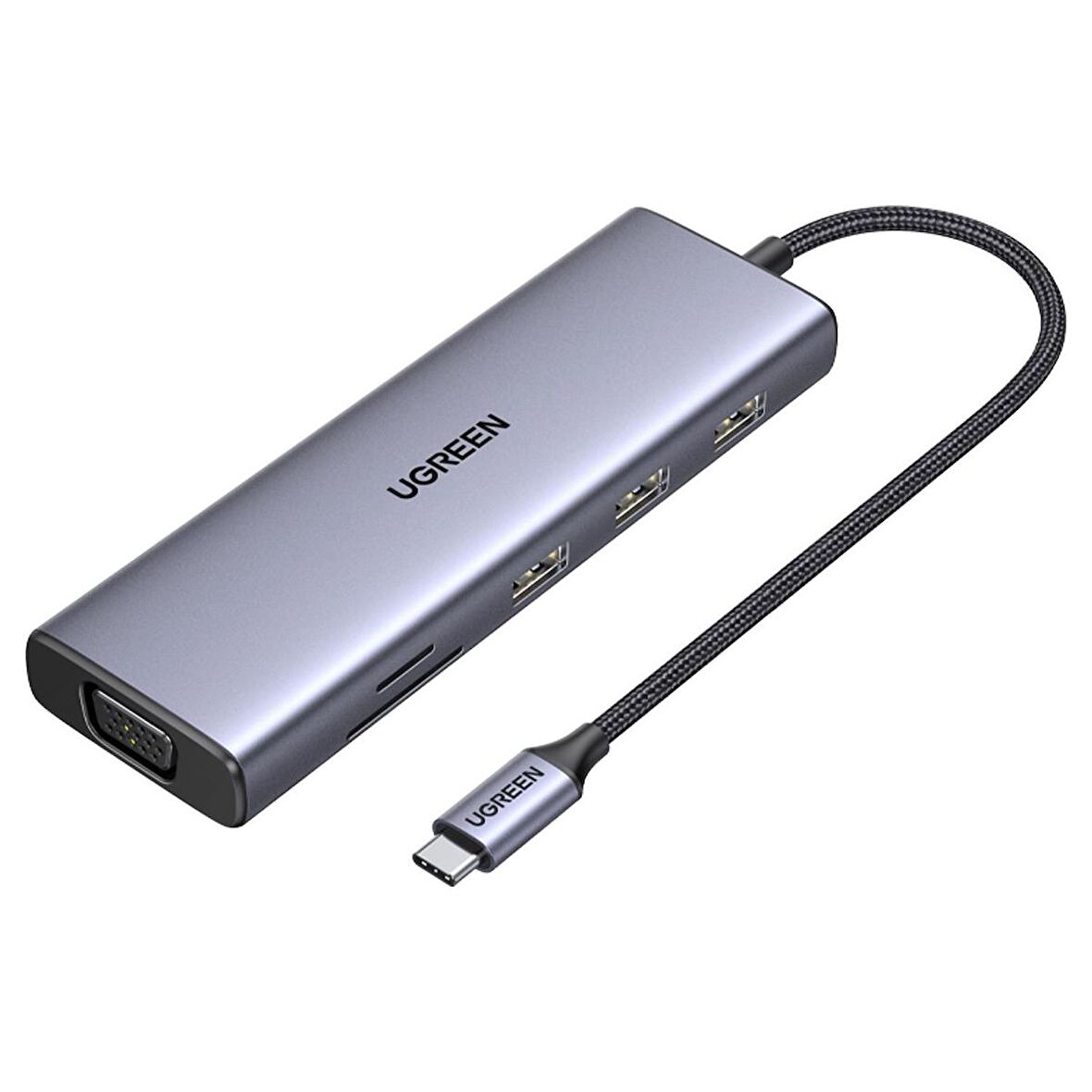 Ugreen Type-C to 3*USB 3.0 4K/30Hz HDMI VGA Gigabit Ethernet SD TF Kart Okuyucu Çoklayıcı Hub Adaptör