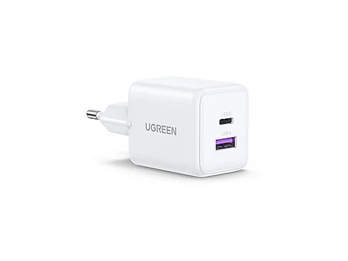 UGREEN 30W GaN Hızlı Şarj Cihazı 2 Portlu 1xUSB-A 1xUSB-C Beyaz 65015